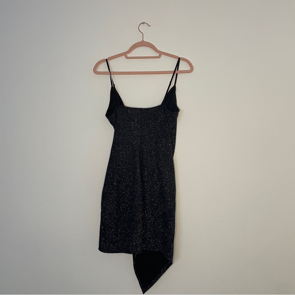 Vintage Le Chateau Black Metallic Glitter Asymmetrical Ruched Wrap Dress M - Picture 6 of 7